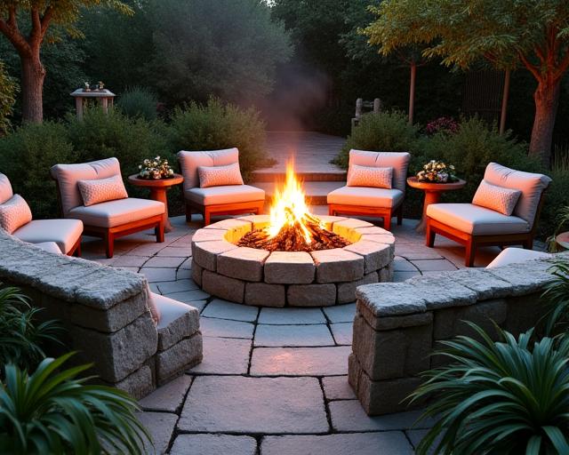 Stone Council Ring with Firepit